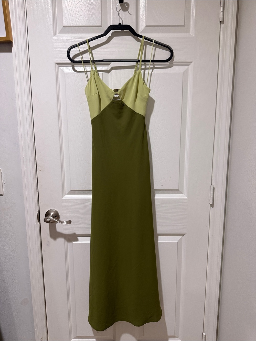 Abercrombie & Fitch Two-Tone Olive Maxi Slip Dress